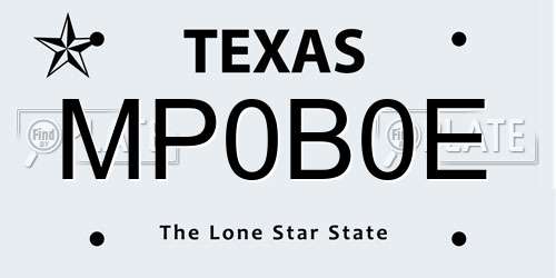 MP0B0E Texas License Plate