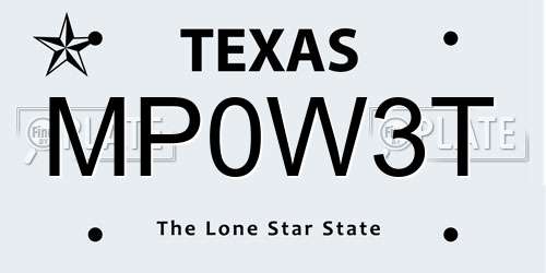MP0W3T Texas License Plate