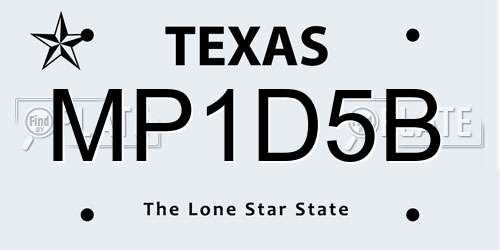 MP1D5B Texas License Plate