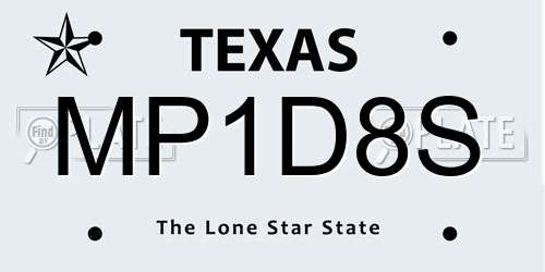 MP1D8S Texas License Plate