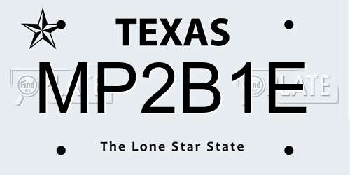 MP2B1E Texas License Plate