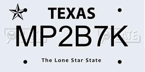 MP2B7K Texas License Plate