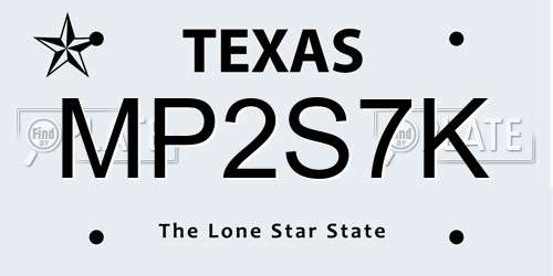MP2S7K Texas License Plate