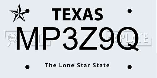 MP3Z9Q Texas License Plate