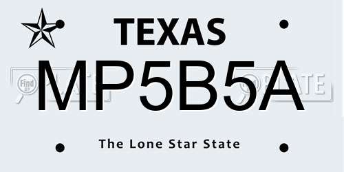 MP5B5A Texas License Plate