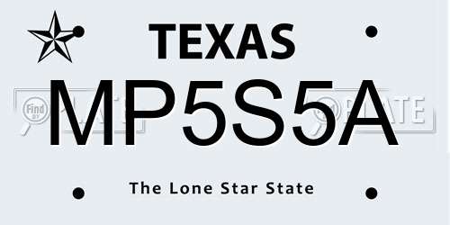 MP5S5A Texas License Plate