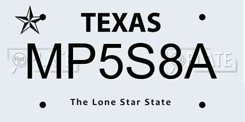 MP5S8A Texas License Plate