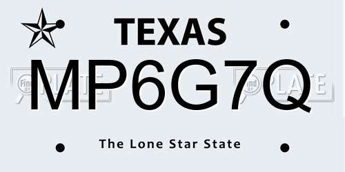 MP6G7Q Texas License Plate
