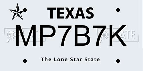 MP7B7K Texas License Plate