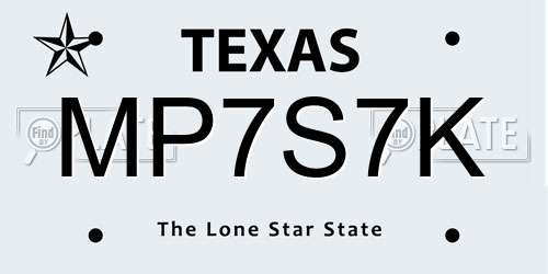 MP7S7K Texas License Plate