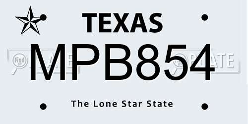 MPB854 Texas License Plate
