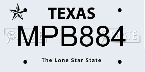 MPB884 Texas License Plate