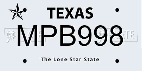 MPB998 Texas License Plate