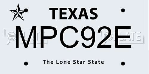 MPC92E Texas License Plate