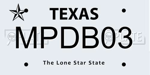 MPDB03 Texas License Plate