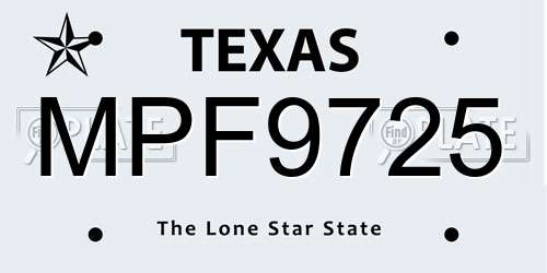 MPF9725 Texas License Plate