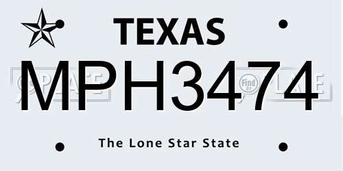 MPH3474 Texas License Plate