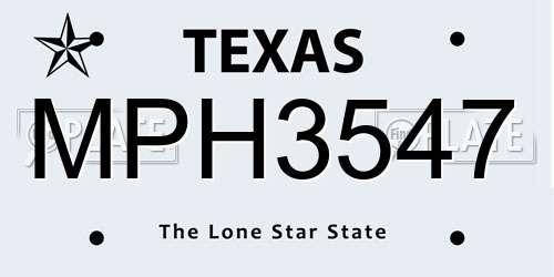 MPH3547 Texas License Plate