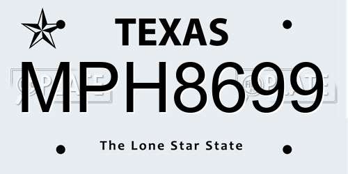 MPH8699 Texas License Plate