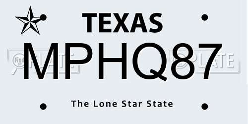 MPHQ87 Texas License Plate