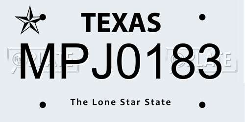 MPJ0183 Texas License Plate