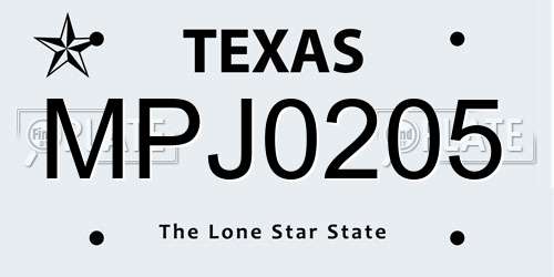 MPJ0205 Texas License Plate