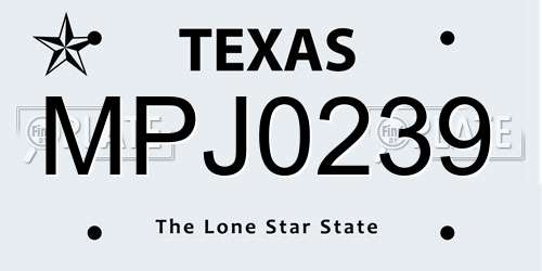 MPJ0239 Texas License Plate