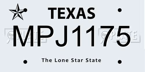 MPJ1175 Texas License Plate