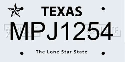 MPJ1254 Texas License Plate