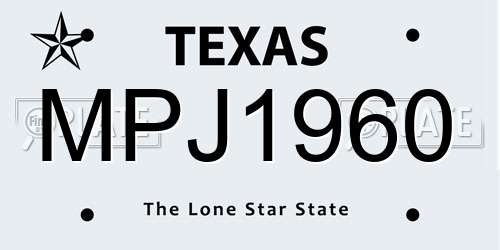 MPJ1960 Texas License Plate