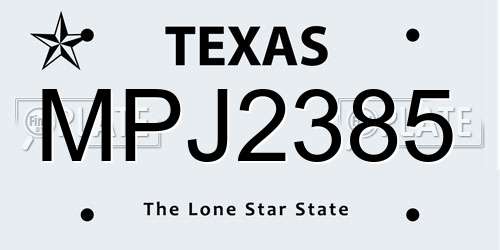 MPJ2385 Texas License Plate