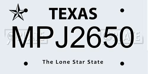 MPJ2650 Texas License Plate