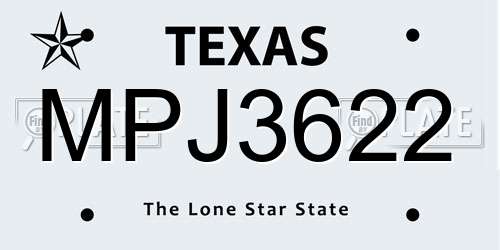 MPJ3622 Texas License Plate