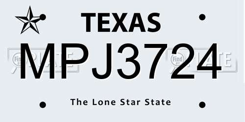 MPJ3724 Texas License Plate