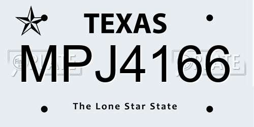MPJ4166 Texas License Plate