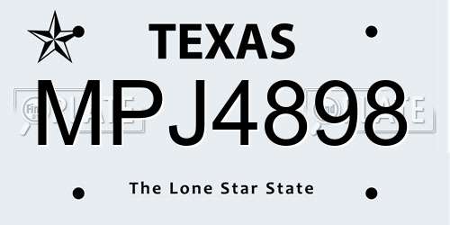 MPJ4898 Texas License Plate