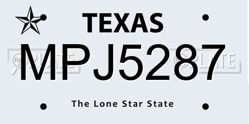 MPJ5287 Texas License Plate
