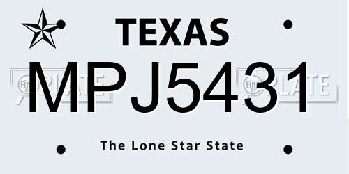 MPJ5431 Texas License Plate