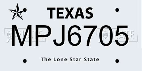 MPJ6705 Texas License Plate