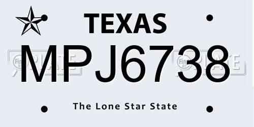 MPJ6738 Texas License Plate