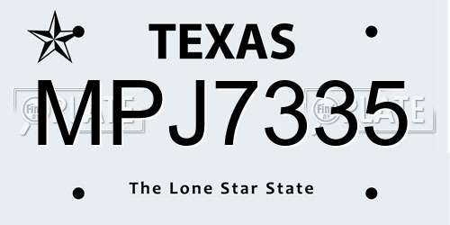 MPJ7335 Texas License Plate