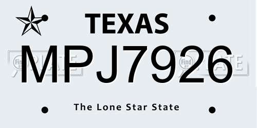 MPJ7926 Texas License Plate