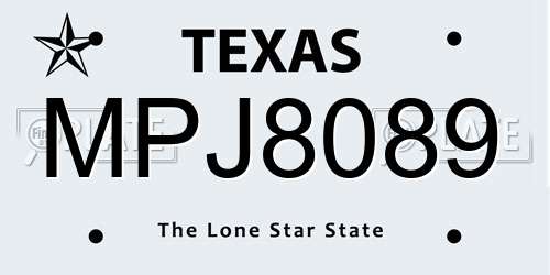 MPJ8089 Texas License Plate