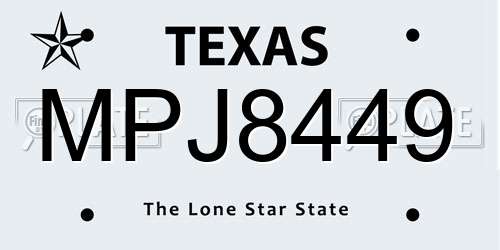MPJ8449 Texas License Plate