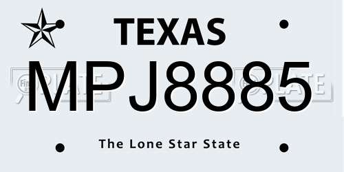 MPJ8885 Texas License Plate