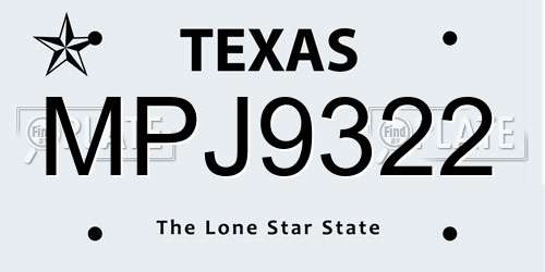 MPJ9322 Texas License Plate