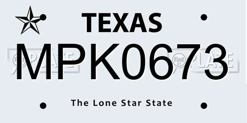MPK0673 Texas License Plate