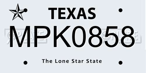 MPK0858 Texas License Plate