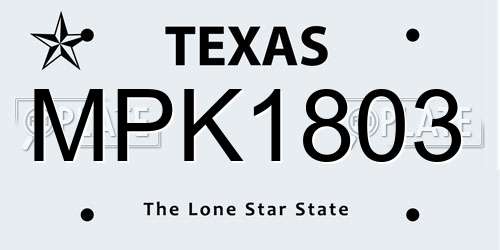 MPK1803 Texas License Plate