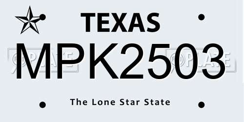 MPK2503 Texas License Plate